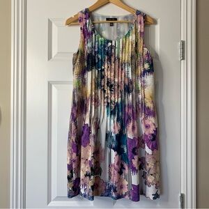 Ivy + Blu A Line Watercolour Floral Pleated Sleeveless Dress Size 8